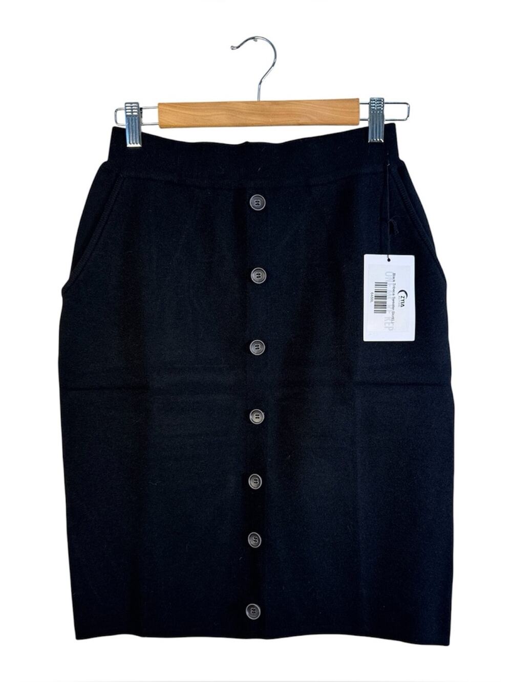 Zyia Active Black Knit Button Front Sweater Pencil Skirt Womens L Tribeca Casual